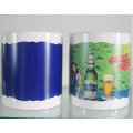 11oz white mug with patch color changing irregular edge blue